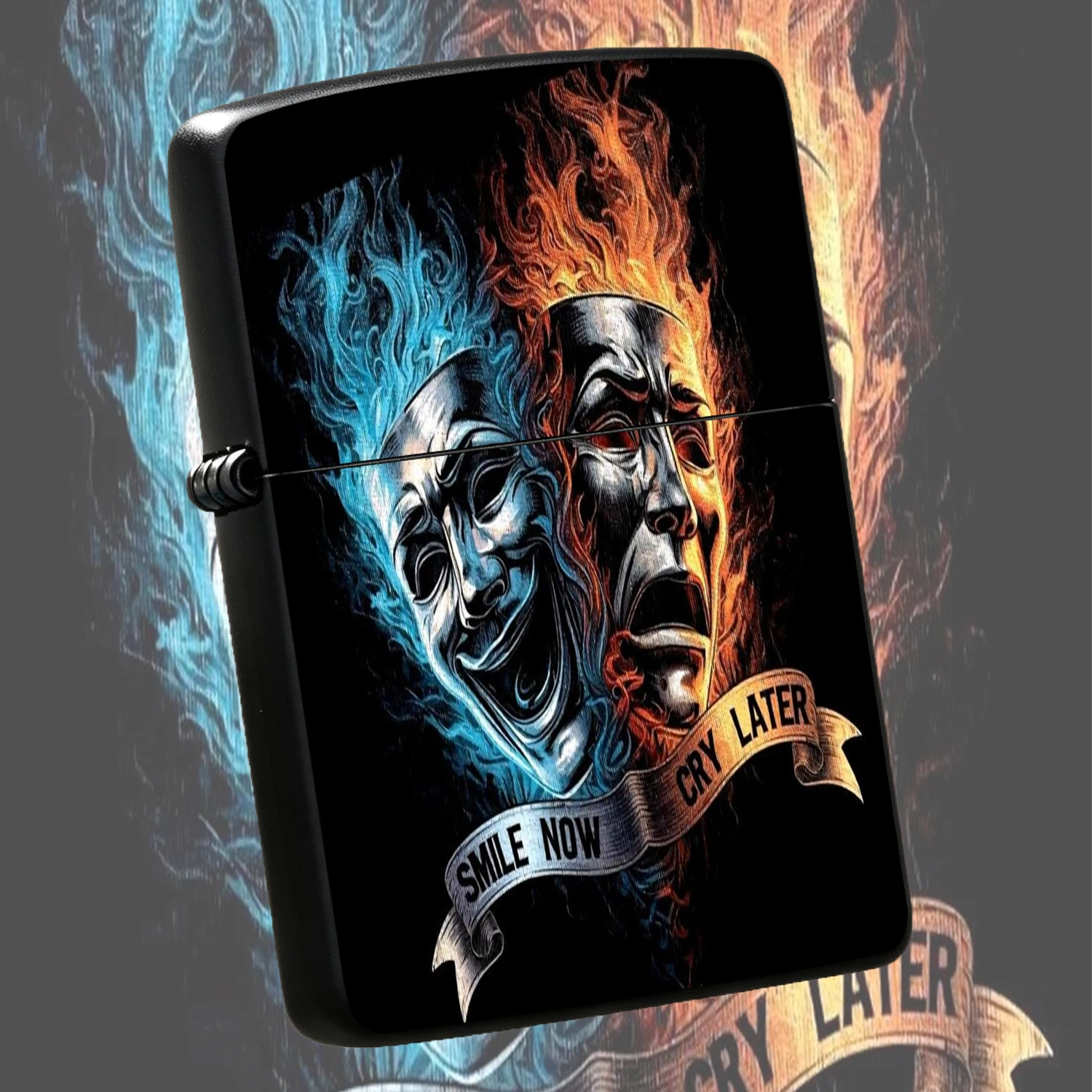 Creative Theatrical Dual Mask Themed Portable Accessory, Smoky Flame Decorative Stylish Daily Carry Item, Versatile Scene Matching Interesting Collectible, Thoughtful Unique Present For Friends And Hobbyists, Exquisite Artistic Desktop Disp