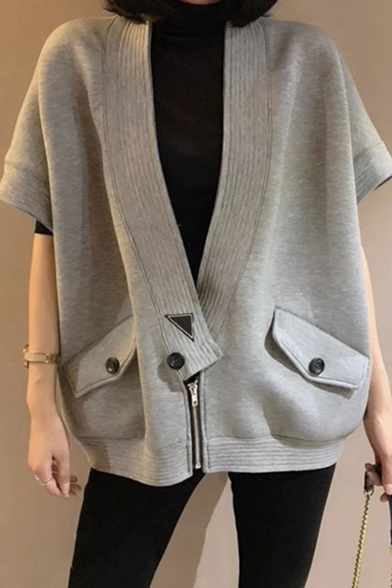 

European Version New Fashionable Jacket Vest Trendy Versatile Loose and Slimming Korean Version Cardigan Zippered Top