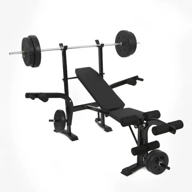 Adjustable Multifunction Weight Bench with Weights and Bar Set Dumbbell Press Home Gym Free Weight Equipment Squat Rack