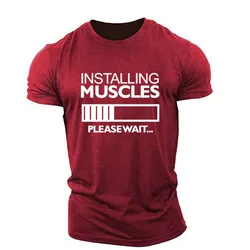 Men's Muscles Letter English Elements T-shirts Short Sleeve Summer Casual Sporty Gym Tops 3D Print O-Neck Big Size Male Tee