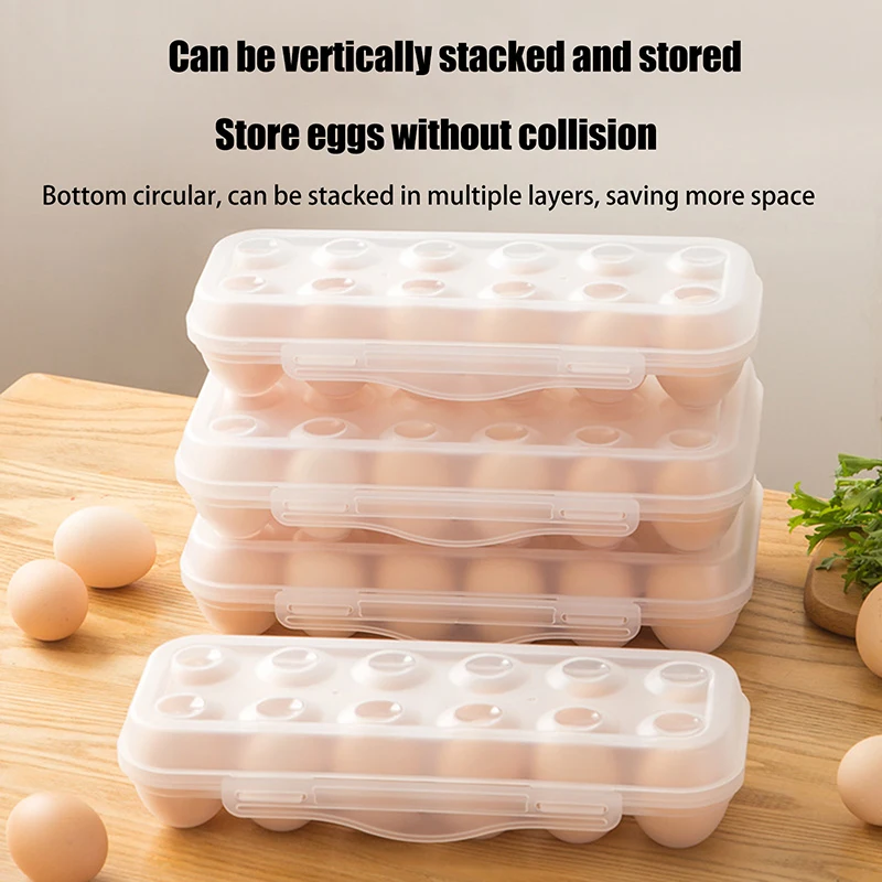 1Pc 12/18 Grid Egg Storage Box With Lid Kitchen Refrigerator Egg Box Egg Drop Rack Household Fridge Egg Organizer Egg Tray