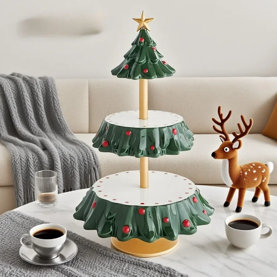 Christmas Tree Resin Dessert Rack Exquisite Decorations Fruit Tray Dessert Table Christmas Desktop Storage Rack Holiday Gifts