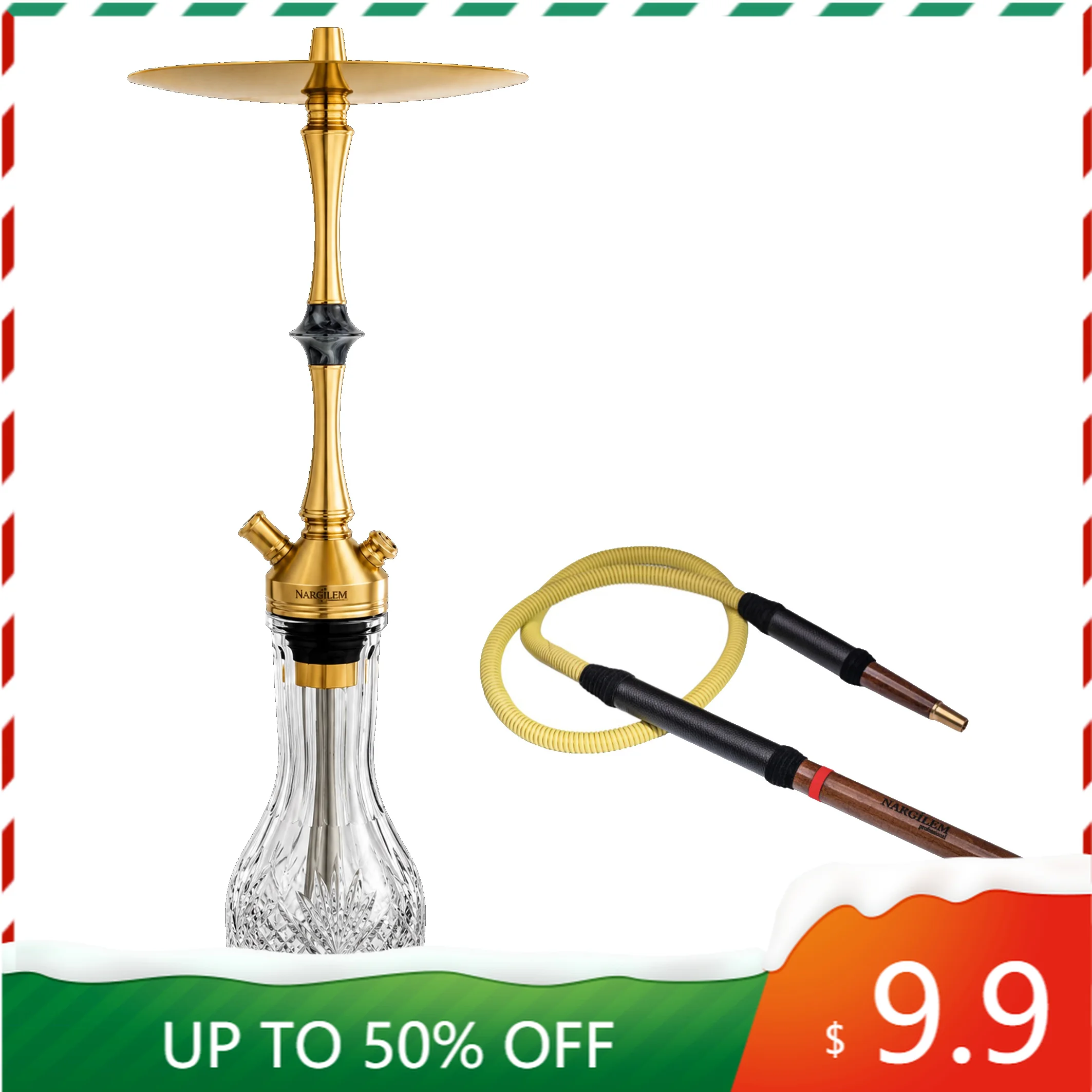 NPS Nargilem Tradi Hookah Shisha Set High-quality Stainless Steel Hookah With Glass Bottle Single Pipe