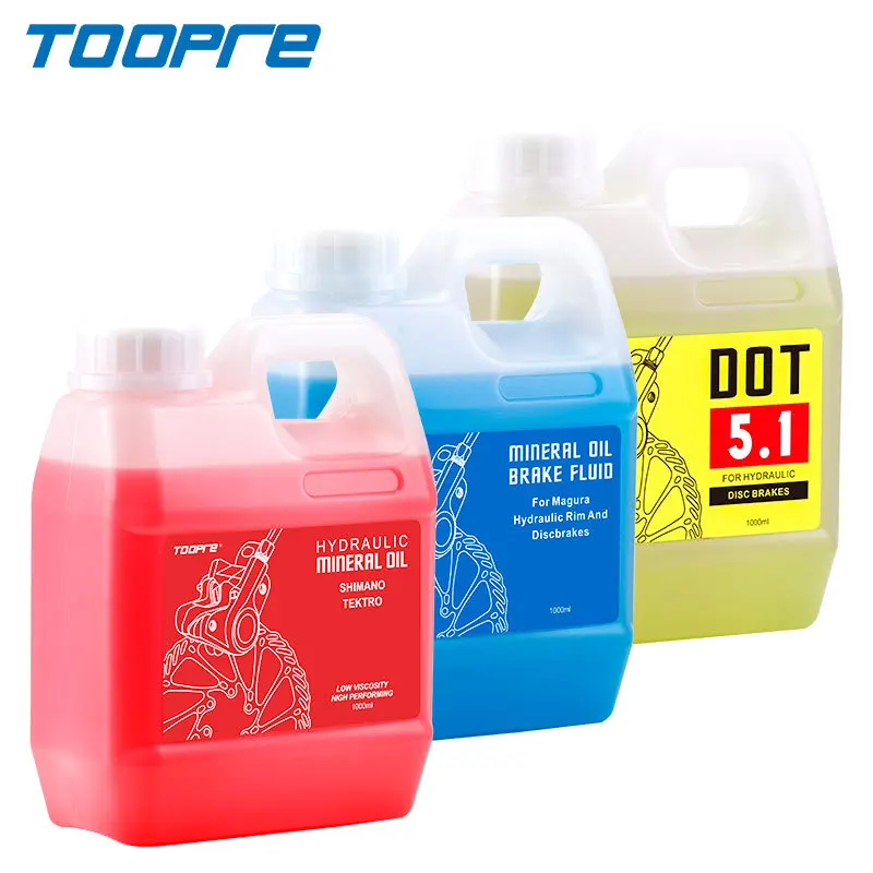 TOOPRE aceite de freno de disco para bicicleta de montaña, aceite Mineral rojo, barril de 1L, DOT, 1000ml, líquido de frenos, accesorios para bicicleta