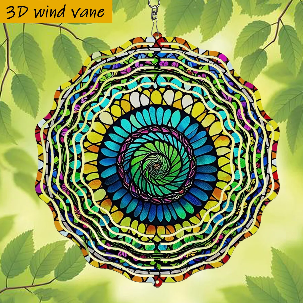 3D Colorful Swirl Pattern Wind Spinner - 10 Inch Metal Art with 360 Swivel Hook for Christmas Halloween Garden Patio Gift