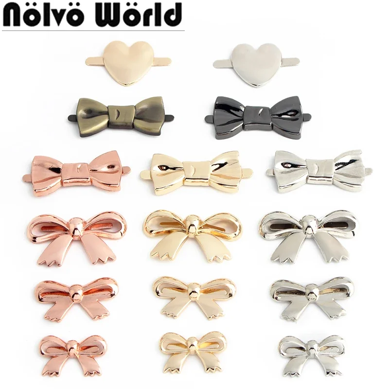 10/50/100PCS Metal Bow-knot Buckles Label For Leather Handbag Shoes Purse Decor Tag DIY Hardware Sewing Clip Clasp Accessories
