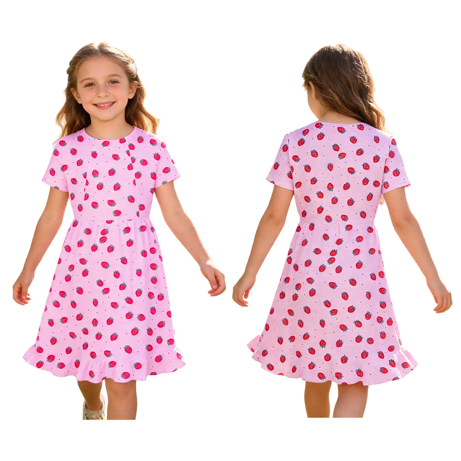 Kids Girls Short Sleeve Chest Treatment Nursing Dress Print Zippers Special Needs Adaptive Gown Homewear Sleepwear Daily Wear