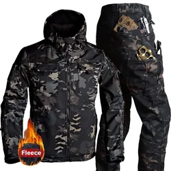 Conjuntos tácticos de camuflaje para hombre, ropa de trabajo gruesa, chaqueta y pantalones con múltiples bolsillos, traje de concha suave, prendas de vestir térmicas impermeables, invierno, 2024