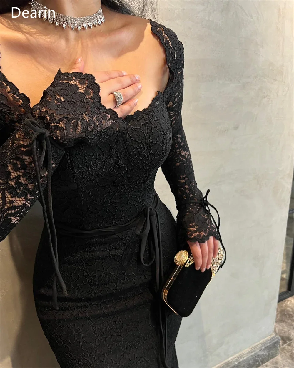 Customized Formal Gown Women Evening Dearin V-neck Trumpet Floor Length Skirts Tulle Draped Lace Bespoke Occasion Dresses Prom D