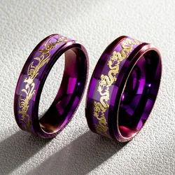 Anillos de acero inoxidable con diseño de Fénix y dragón púrpura para mujer, hombre y niña, joyería para novio, regalo creativo, venta al por mayor