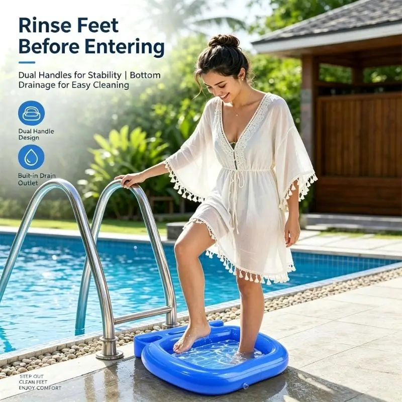 Inflatable Foot Soak Basin for Camping Use, PVC Foot Bath with Water Outlet and Cushioned Top Band for Beach Days JOME