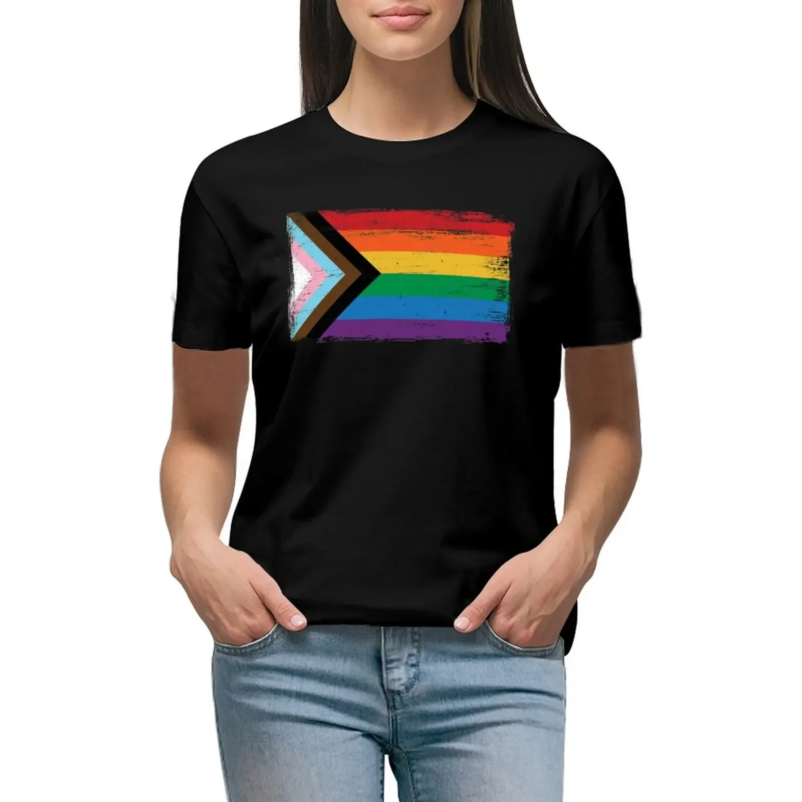 

LGBTQ - Progress Pride Flag - Vintage Paint - Gay Transgender Queer T-Shirt tees funny funnys t-shirts for Women loose fit