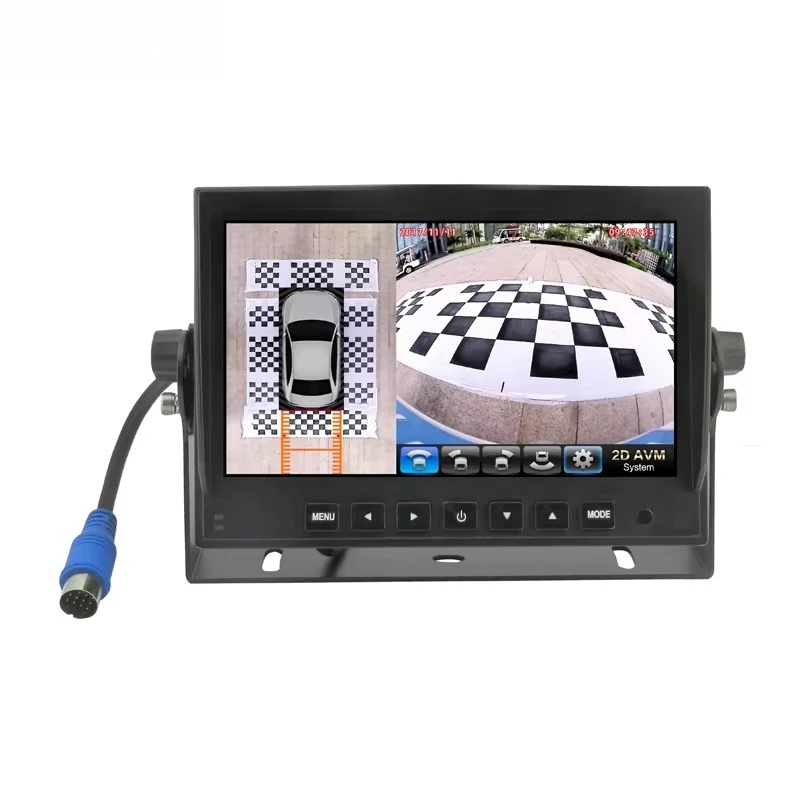 Vehicle 360 Degree Around View System, 7 Inch 3D Bird View, 720P Car Recording Monitor with 4 Wide Fish Eye Reverse Cameras