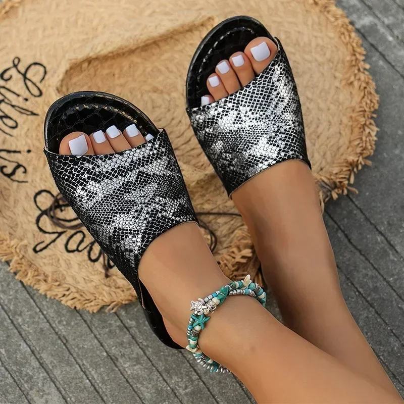 Open Toe Bling Women Flats Sandals Summer New Slippers Designer Slingback Flip Flops Fashion Beach Slides