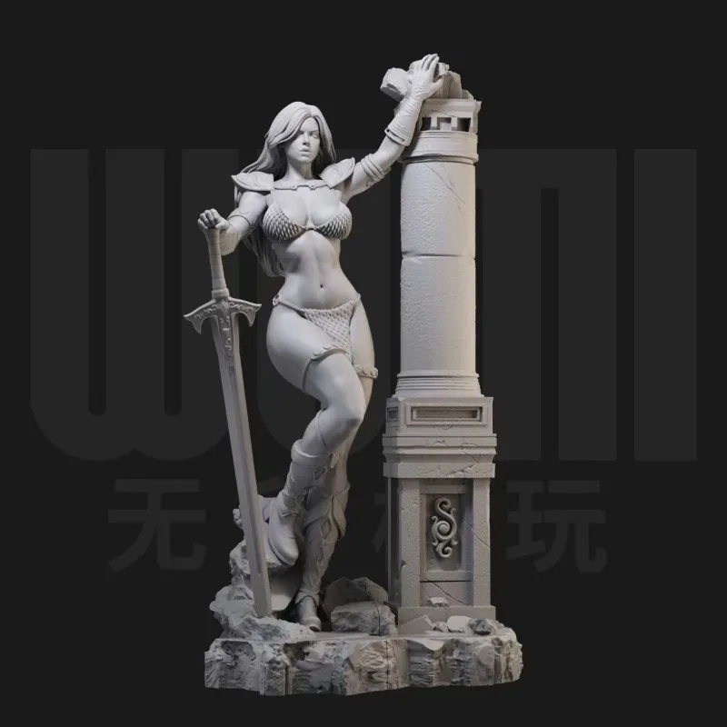 1/24 Resin Figure Model Kit Red Hair Female Swordsman Fantasy Hobby Miniature Diorama Toy Unassembled Unpainted  Garage kit