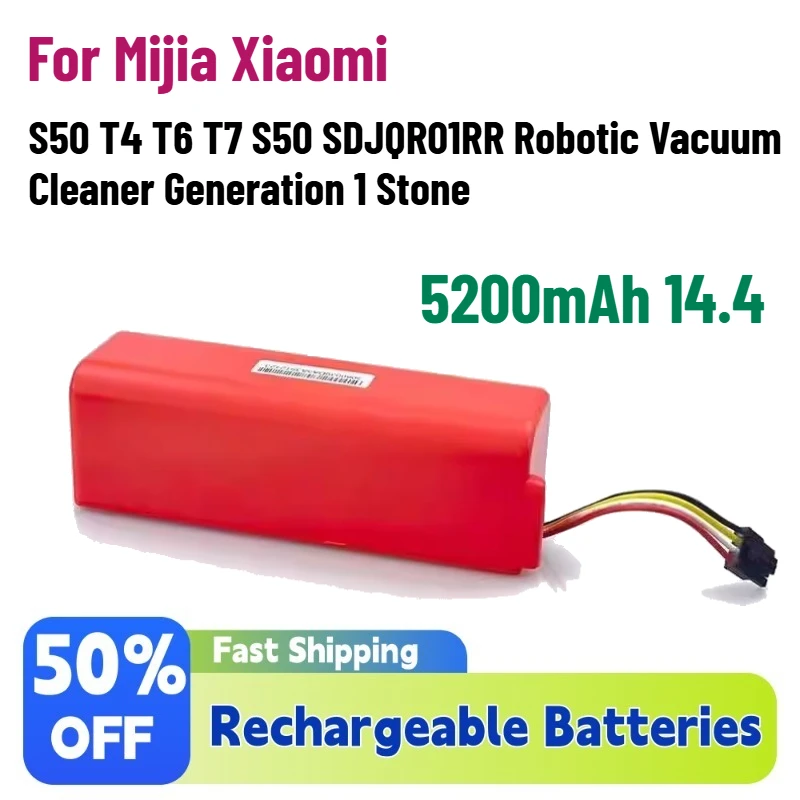 

In Stock 5.2Ah 14.4 Rechargeable Batteries for Mijia Xiaomi S50 T4 T6 T7 S50 SDJQR01RR Robotic Vacuum Cleaner Generation 1 Stone