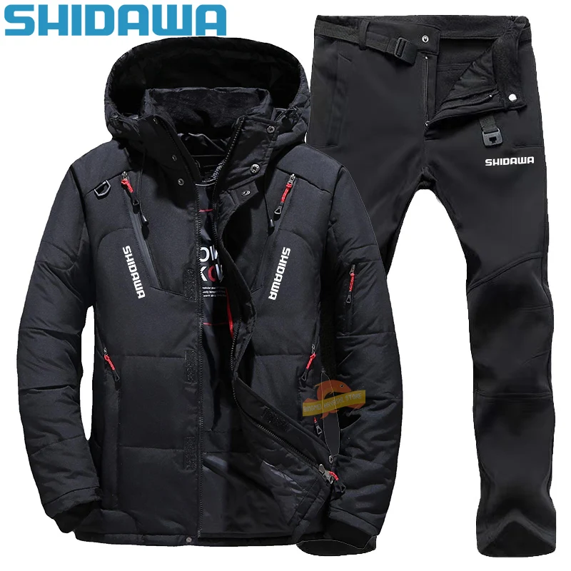 Men's Winter Fishing Suit, Goose Down Jacket+Tactical Pants Fishing Set, Warm Snow Skiing, Mountain Climbing, Hunting Sportswear