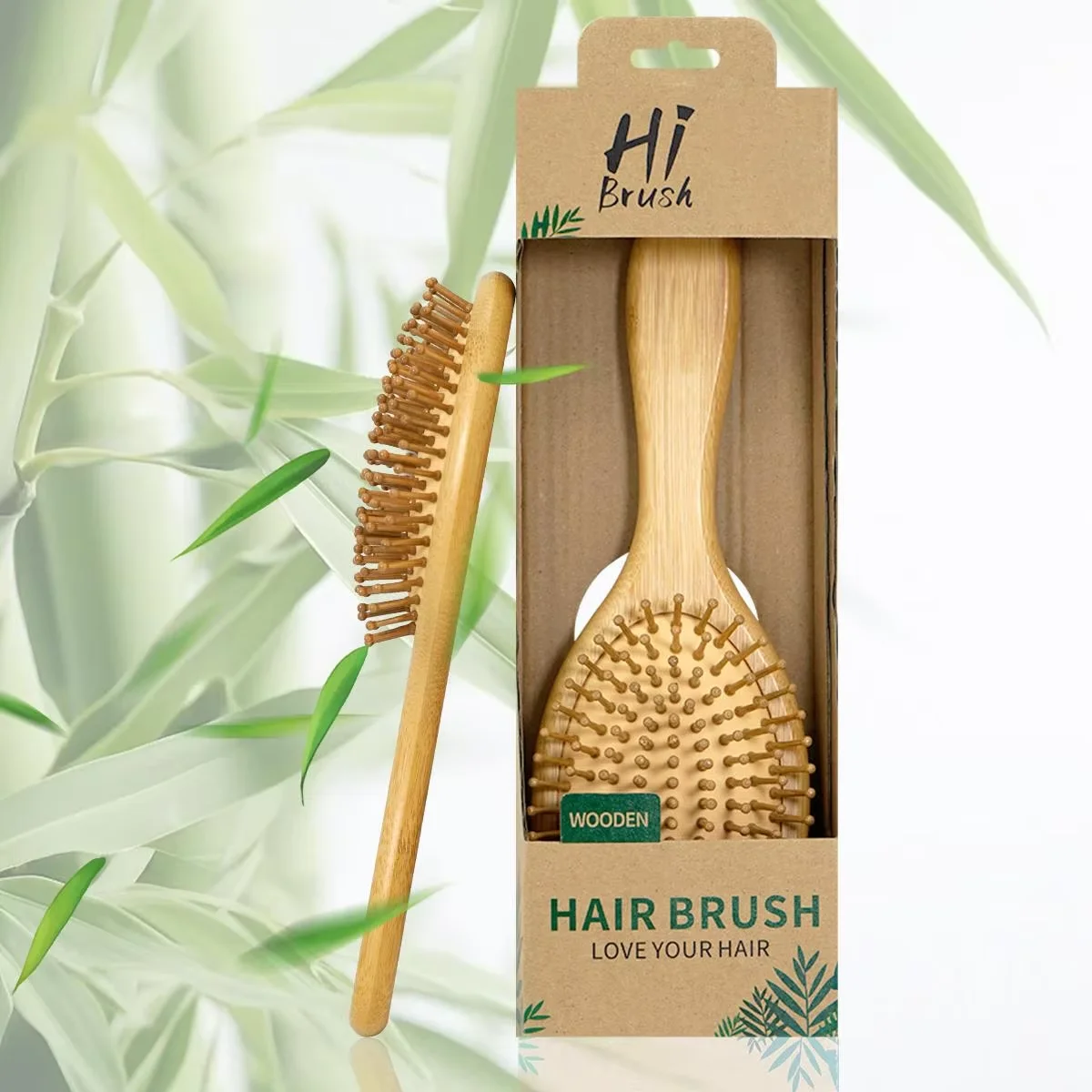 1-teiliges Premium-Haarbürsten-Set aus Bambus mit eleganter Geschenkbox, breitzahniger Entwirrer und Kopfhautmassagegerät für Männer/Frauen – Detail 1