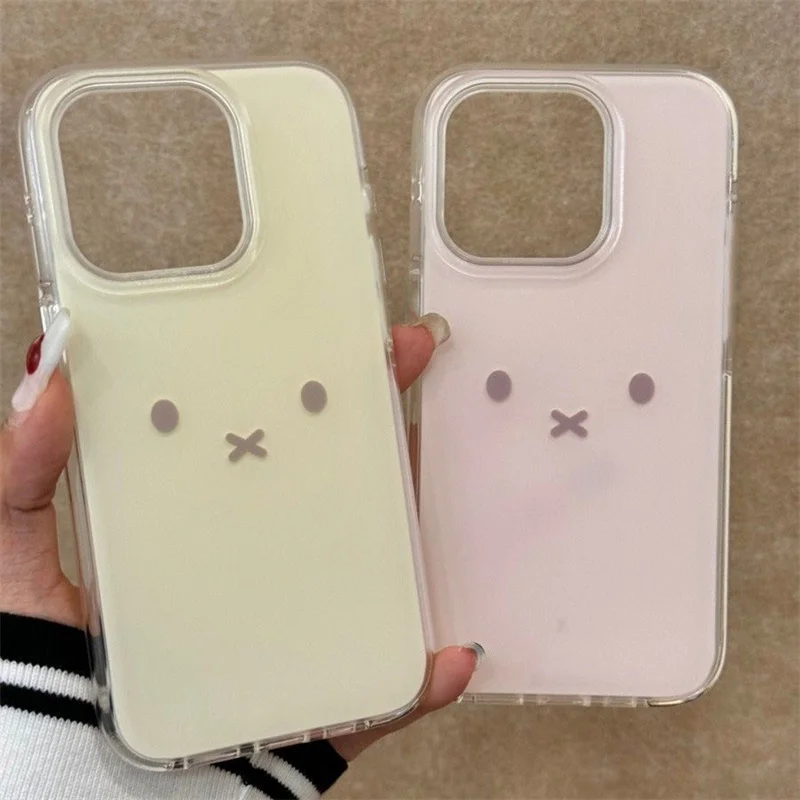 Funda de teléfono con expresión de conejo pintada translúcida de agujero grande para iPhone 11 12 13 14 15 16 17 pro max
