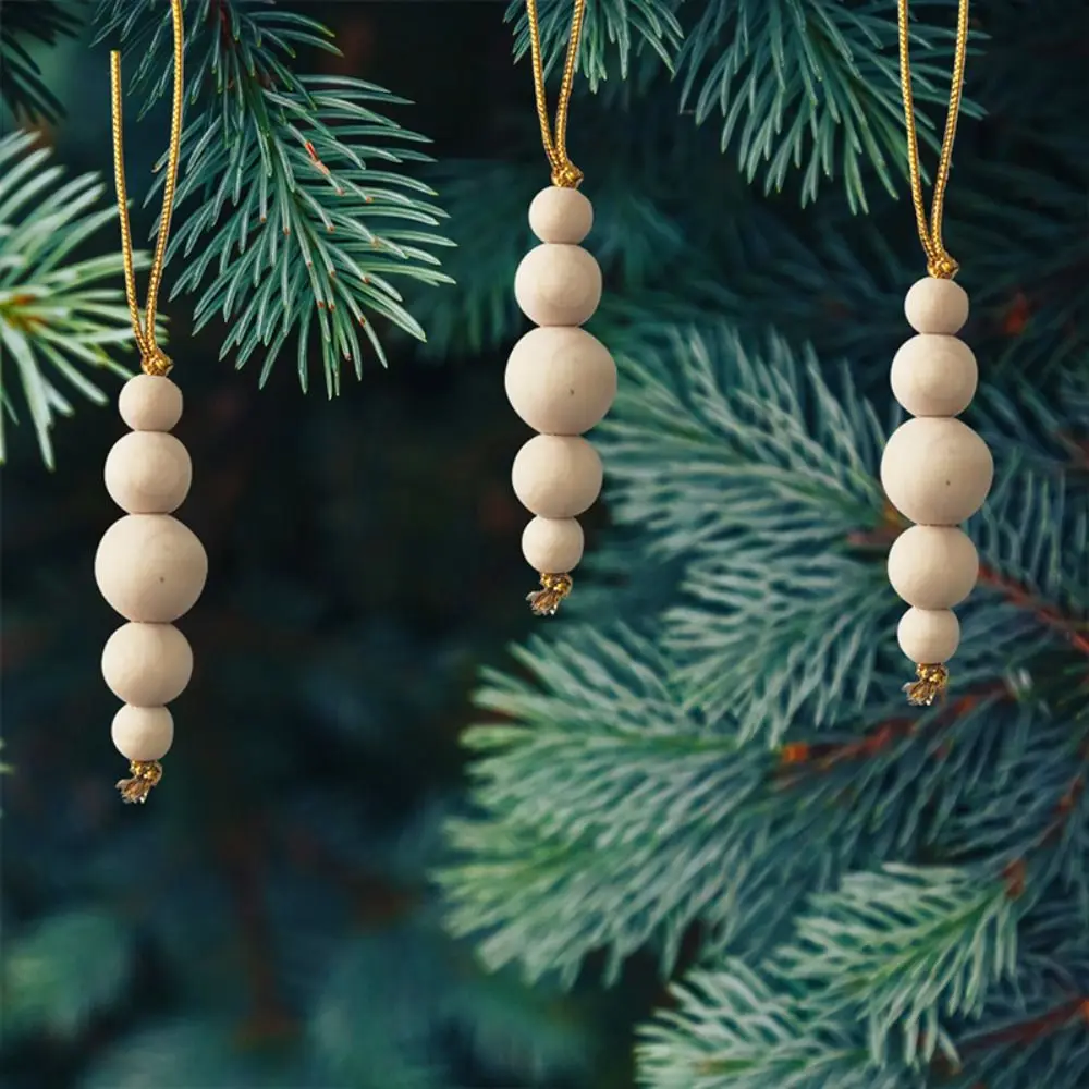3pcs Round Christmas Tree Wooden Beaded String Handcrafted Hanging Wooden Bead String Pendant Decorative Christmas Tree Pendant