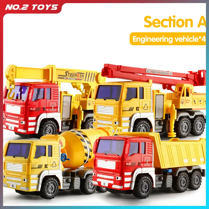 4PIECE Large Size Construction Engineering Trucks Set Fire Truck Ladder Lift Sprinkler Model Vehicle Car Toy for Children Gifts