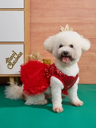 Dog Dress Girl Dog Sleeveless  Clothes  Sequin Pet Apparel Doggie Tutu with Tulle Cat Clothing Puppy Dresses Doggy Costume