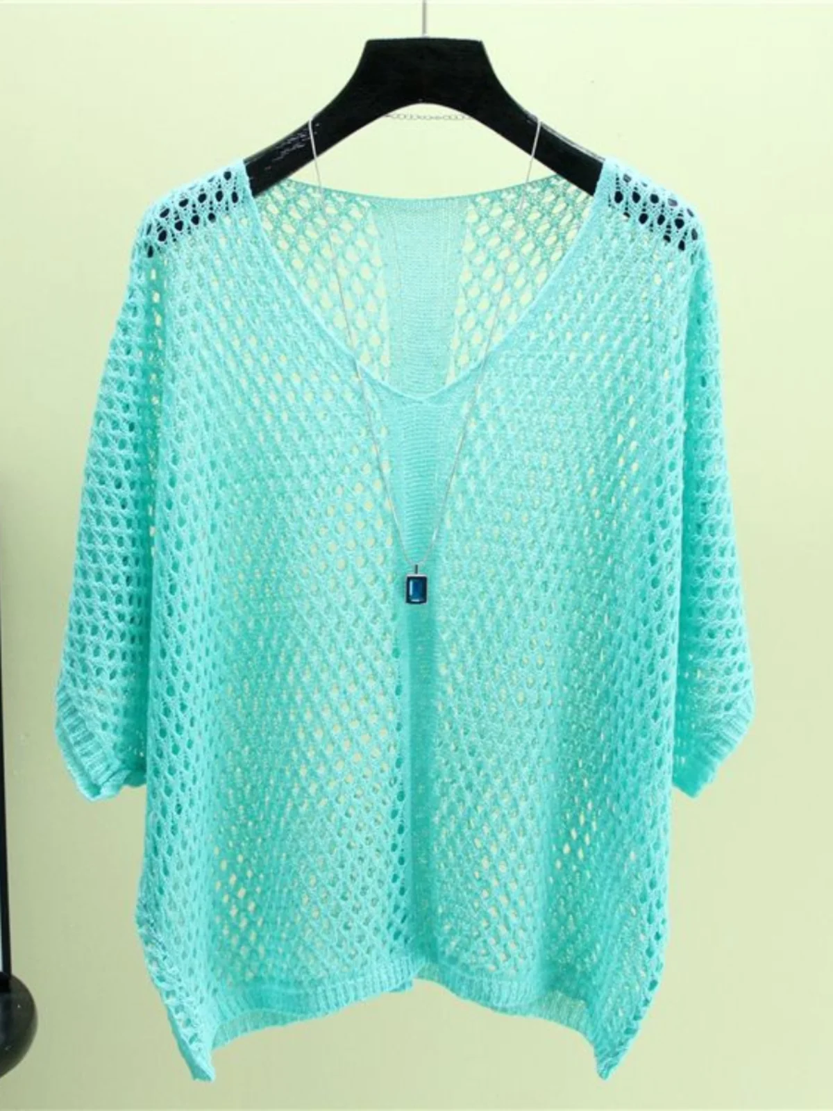 

Тонкий вязаный топ-накидка из ледяного шелка большого размера для защиты от солнца, женский, осенне-летний, вязаный свитер с рукавами «летучая мышь»