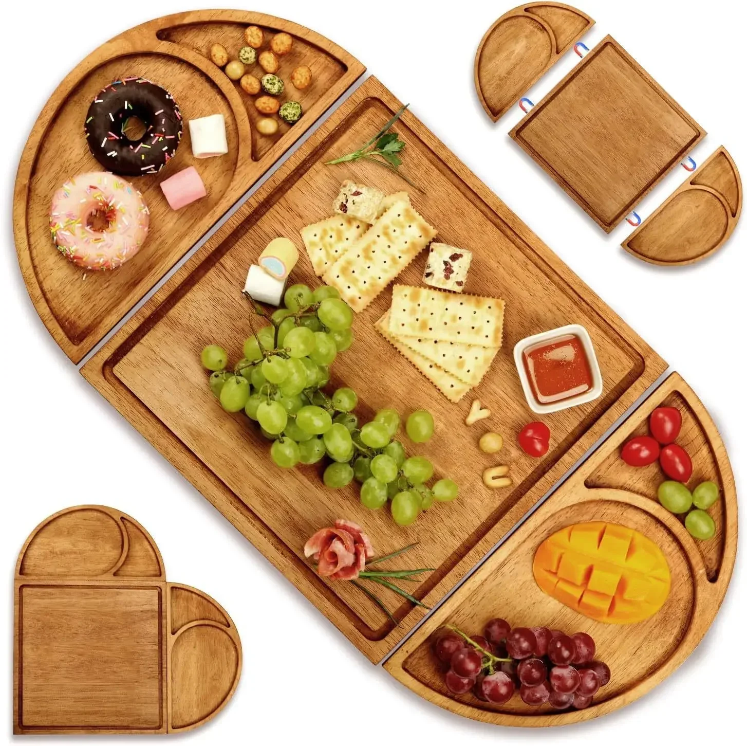Wooden magnetic platter heart-shaped semi-circular tray solid wood deli board fruit snack plate