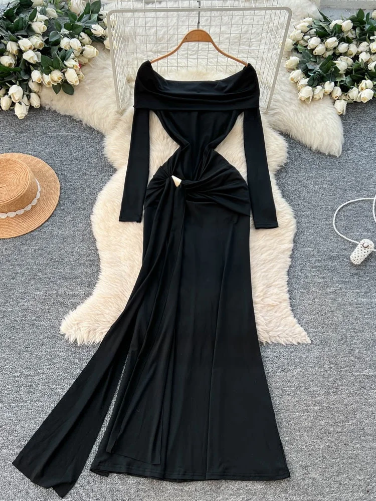 

Сексуальная женская юбка-трапеция с высокой талией, плиссированная, с узлом на одно плечо, длинный рукав, облегающая, для повседневной носки, черная