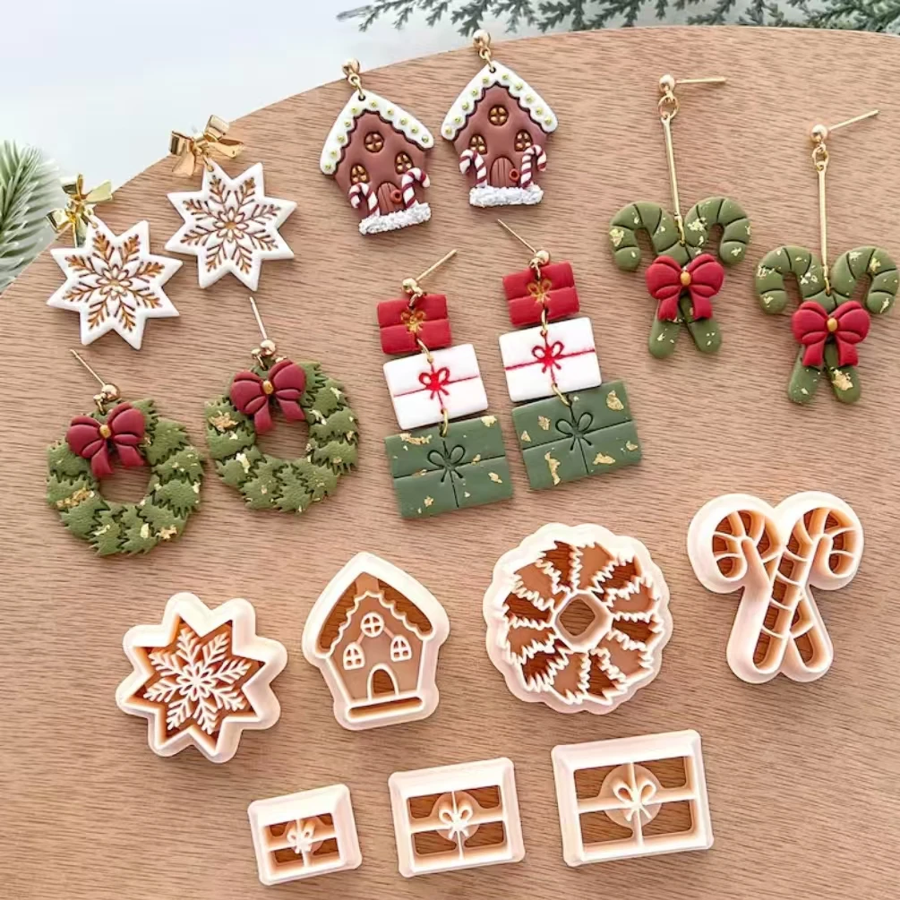 Christmas Polymer Clay Cutters | Winter Clay Cutters | Clay Cutter Set | Clay Cutters for Earring Making | Wreath | Candy Cane |