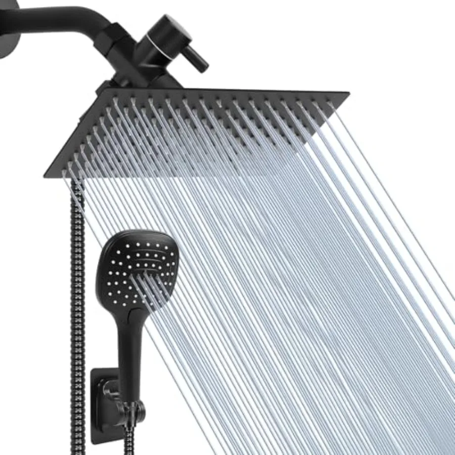 

Shower Head with Hose, High Pressure Stainless Steel Rain Shower and 3 Settings Handheld Spray Combo with Push Button Flow Cont