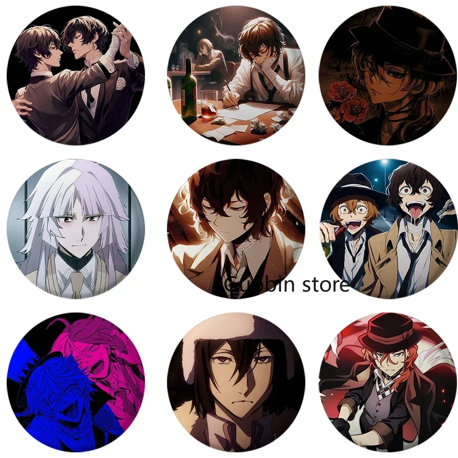 58mm Anime Brooches Dazai Osamu Nakahara Chuya Sigma Lapel Pins Cartoon Cosplay Badges Backpack Souvenir Jewelry Gifts