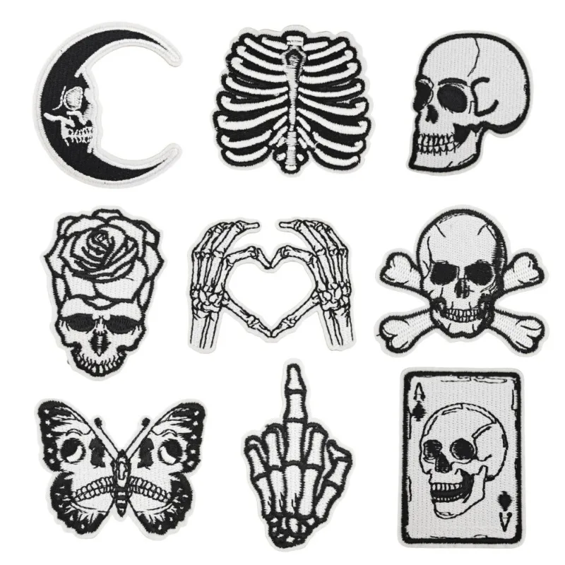 Unique Cool Skull Skeleton Butterfly Iron-on Embroidered Badge Patches for DIY T-shirt Backpack Clothing Appliques Sticker