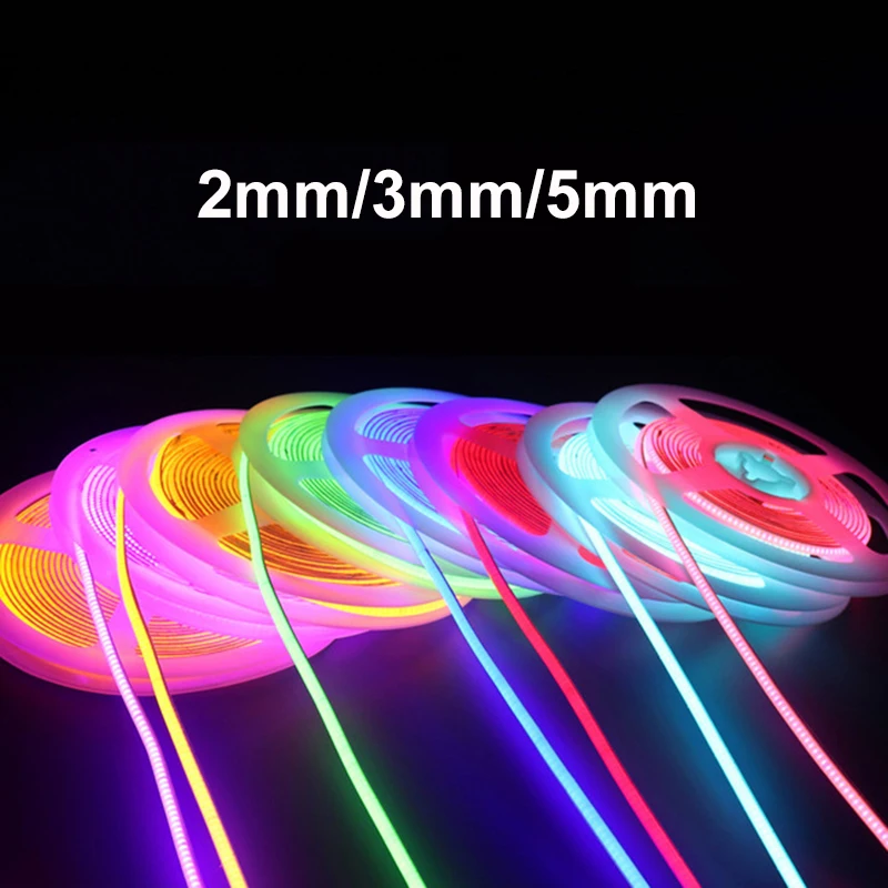Ultra Thin COB LED Strip 2mm 3mm 5mm 8mm 10mm PCB 12V 24V Soft Flexible Strips 1700k 1800k 3000k 4000k 6000k Ice Blue Purple 5m