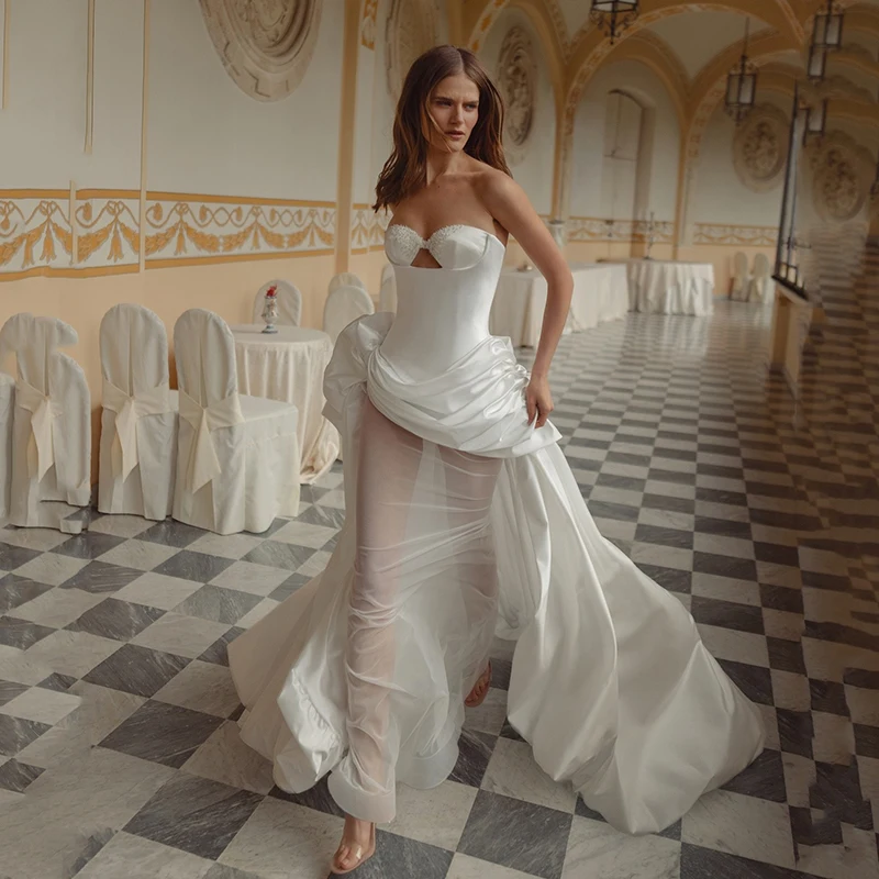 

Eightree Elegant A-Line Wedding Dresses Sweetheart Beadings Satin Evening Wedding Ball Gowns Women Bridal Prom Dress Customized