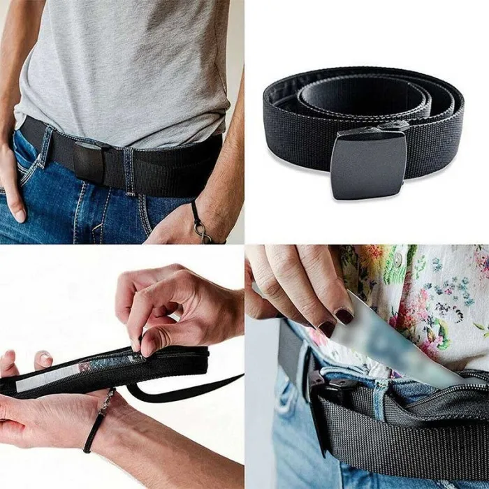 Men Leisure Outdoor Travel Multifunctional Nylon Canvas Belt Zipper Wallet Hide Money Tactical Security Belts Harajuku Punk