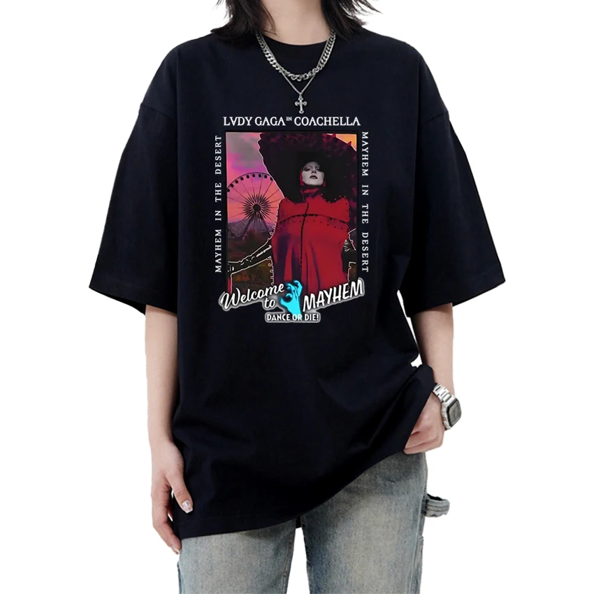 

2025 Lady Gaga Graphic printed Hip Hop short sleeve T-shirts Men Women Y2k 100% Cotton streetwear Oversized t-shirt Summer Tops