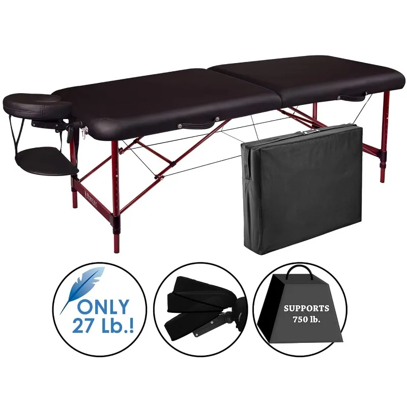 Zephyr Lightweight Portable Massage Table Package- Tattoo Table- Spa Bed (Black, Maroon)