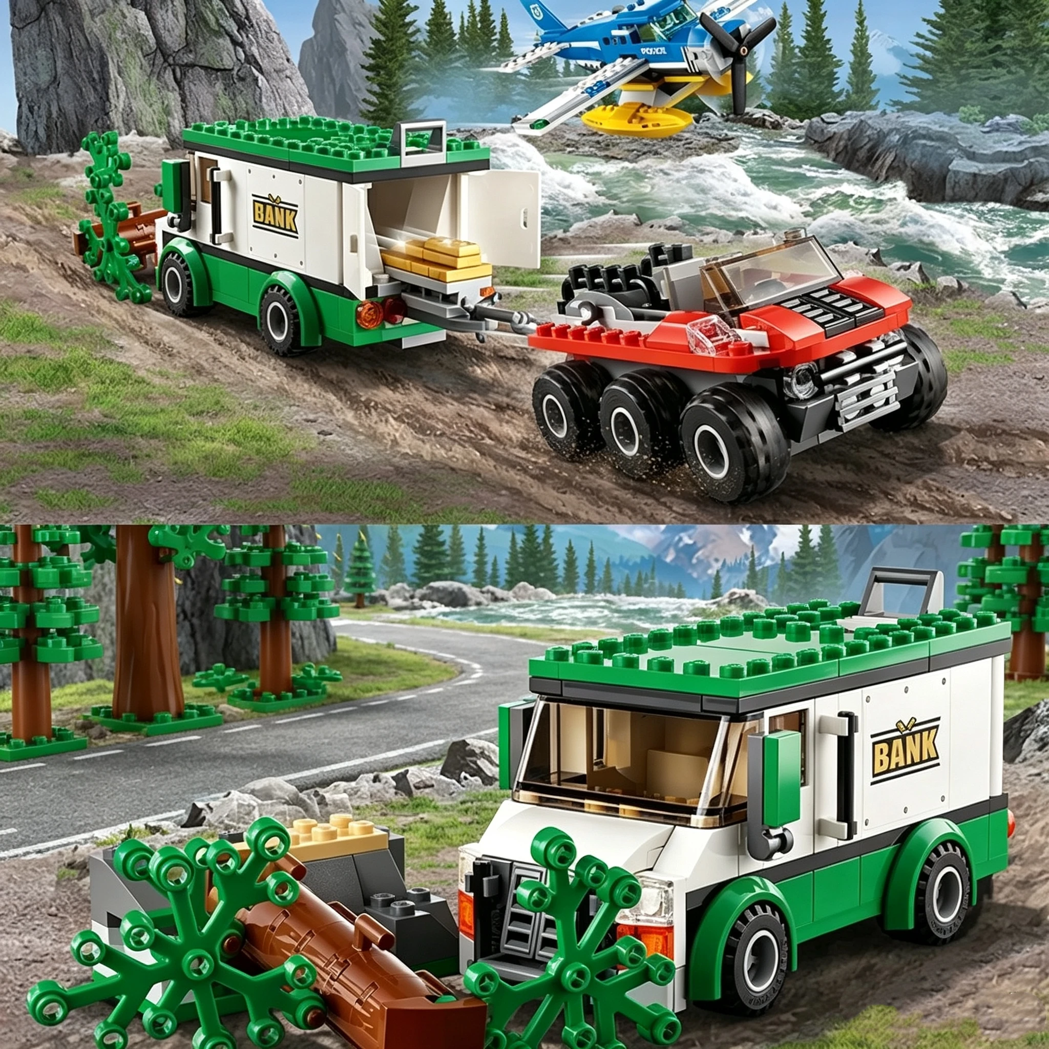 Compatible MOC Sets City Series Building Blocks Mountain River Heist Car Toys Assembling Gift