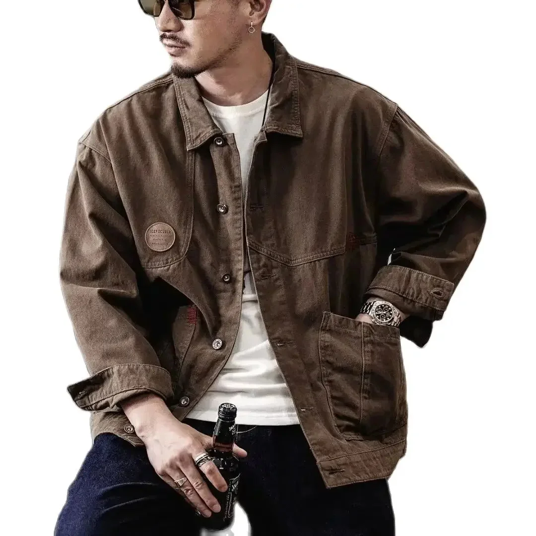 Men American Vintage Heavyweight Jacket Safari Style Workwear Shirt Hunting Clothing Spring Autumn Long sleeve Top Coat