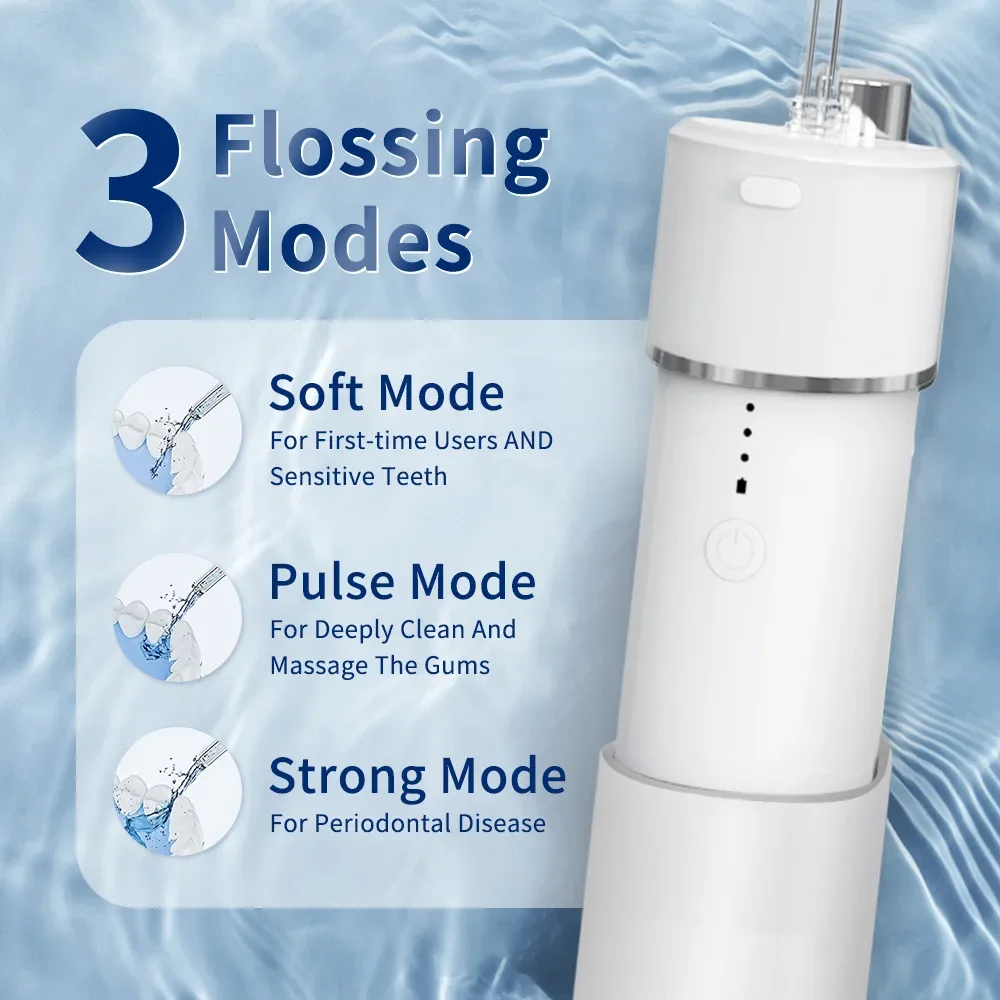 Mini Portable Oral Irrigator Travel Water Flosser On the Go Dental Flusher Water Pick 4 Nozzles Rechargeable Teeth Gum Cleaner