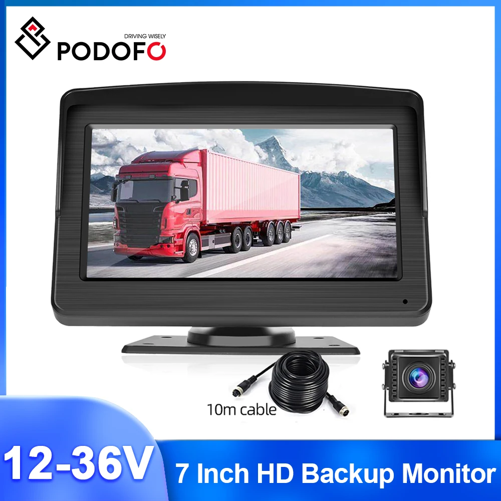 Podofo 7 Inch Car Monitor Recorder DC 12V-36V Weatherproof 1080P Display IPS HD Rear View Camera For Car Truck RV Bus Trailer