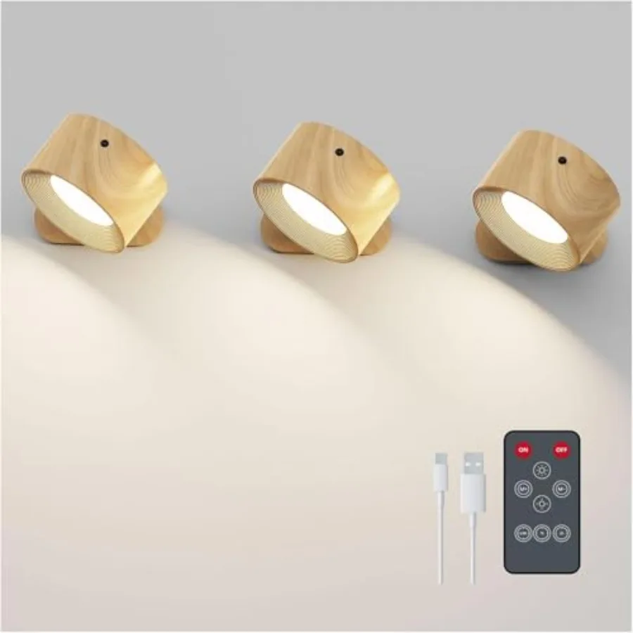 

3PACK Romote LED Wall Sconce - Rechargeable Wall Light, 3 Colors and 3 Brightness Levels, 360° Magnetic Rotating Head, Bedside