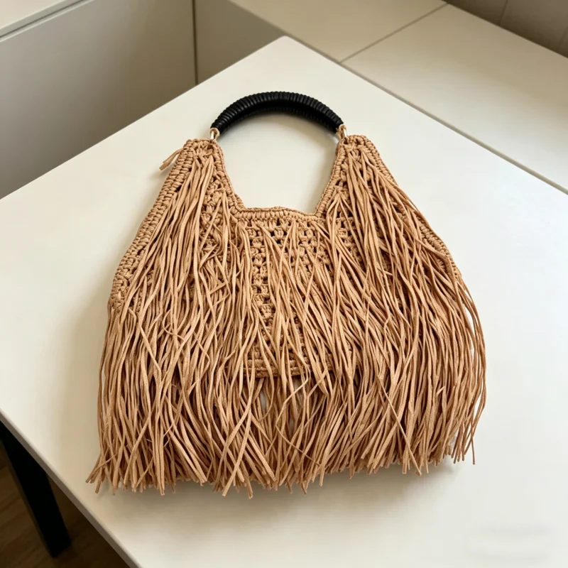 Bohemian Tassel Straw Handbag Designer Ethnic Style Vacation Shoulder Bag Summer Beach Large Capacity French Elegant Women Bags