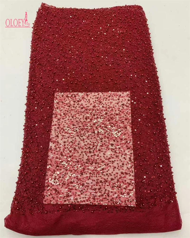 Tessuto di pizzo con perline Tulle francese Ricamo in pizzo Tessuto di perline con paillettes africane di alta qualità per abiti da sposa da donna