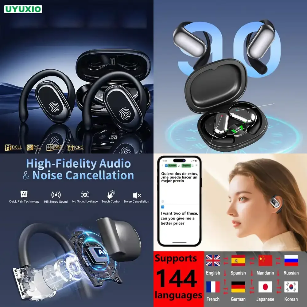 AI Language Translator Earbuds with 144 Languages Accents OWS Real Time Translation Earphone for Business Travel Learning