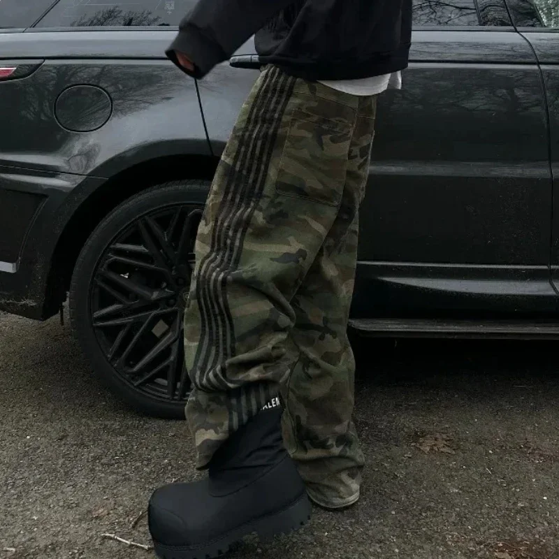 التمويه الرجال Sweatpants الشارع النمط الأمريكي الرجال والنساء عارضة السراويل عارضة السفر y2k الرجعية أنيق بارد