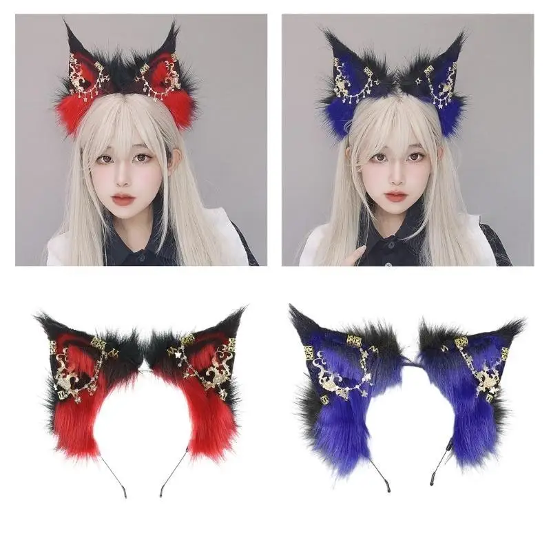 

39BD Movie Enthusiasts Ear Headband with Alloy Earring Adult Cosplay Headband