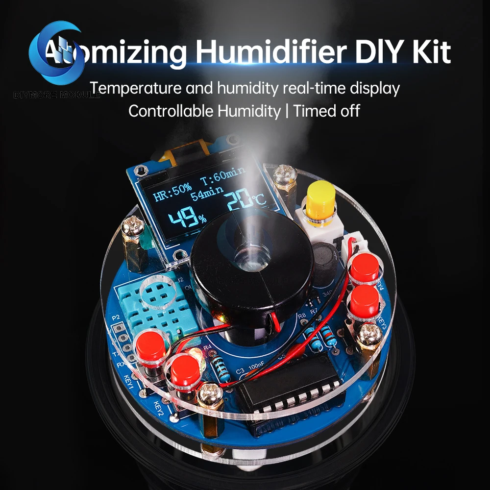 HU-073 DIYOLED Display Temperature Humidity Spray Circuit Board USB Humidifier Atomizing Electronic Manufacturing Exercise Parts