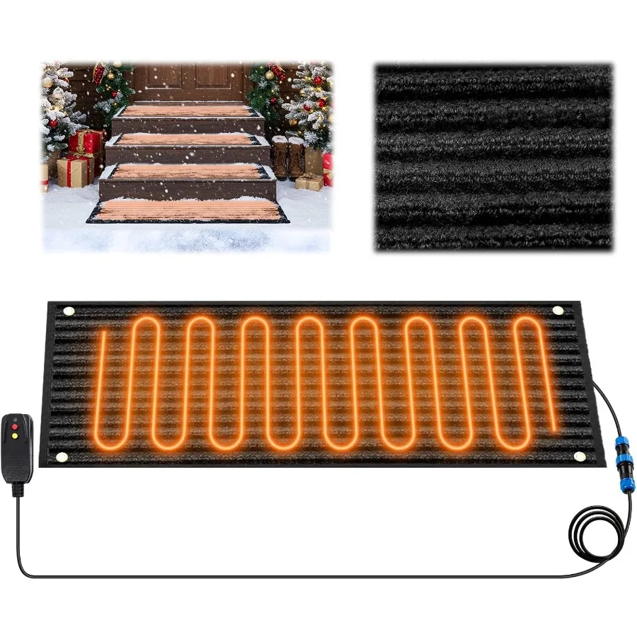 

1 Pcs 10 x 30 inch Heated Snow Ice Melting Mats Outdoor Winter Heated Ground Mat Slip Proof Melts up to 3 Inch/H for St